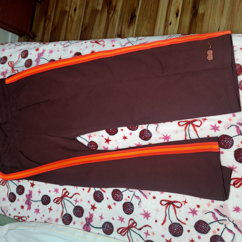 Nike Burgundy Track Pants with Orange Stripes